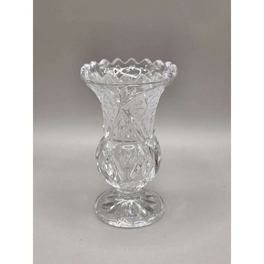Vintage Kristal Zajecar Footed Vase 24% Lead Crystal Yugoslavia Small 4.5” Tall
